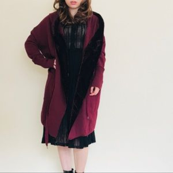NWT Free People Wine Velvet Trim Hooded Jacket - Picture 2 of 7